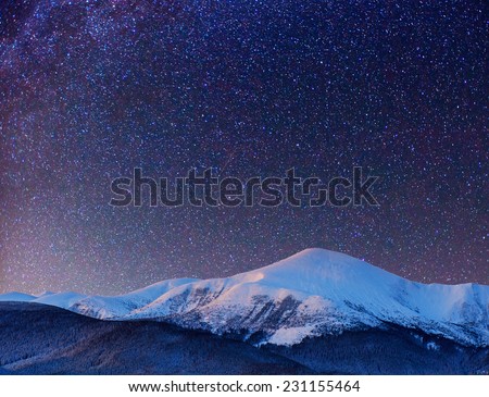 fantastic winter meteor shower and the snow-capped mountains