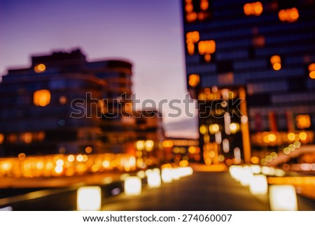 night city Dusseldorf. hotel Hyatt.Germany. Natural blurred background. Soft light effect.