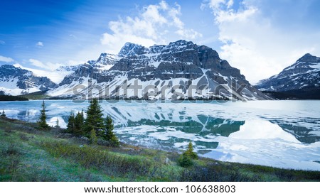 Alberta Landscape Canada Mountains and Icy River, Icefields Parkway, Alberta Canada