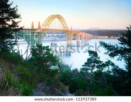 Yaquina Bay Bridge Sunset Located in the City of Newport, Oregon Northwest USA
