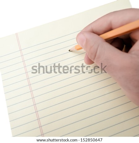 Writing Paper and Pencil, School and Office Supplies, Isolated on a White Background