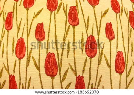 closeup of wool fabric, with roses design