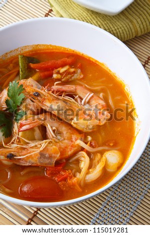 Thai food , Noodles in Sour and spicy shrimp soup (Tomyum Kung)