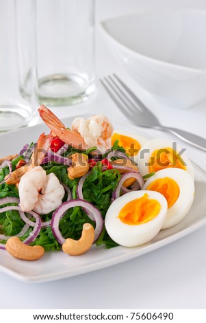 fern salad with boiled egg, traditional and modern thai food