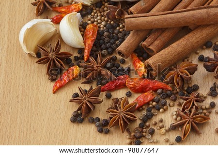 Variety of Spices and herbs,Food and cuisine ingredients.