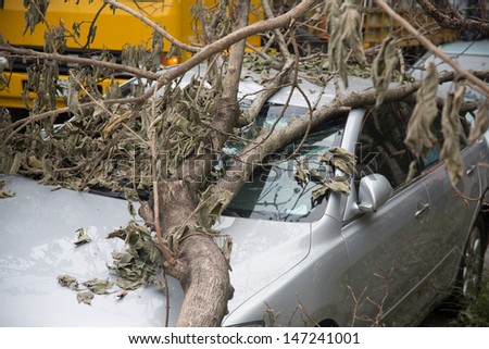 Typhoon damaged car windows