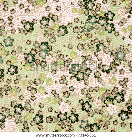 japanese style green  flower and wave paper texture/japanese seamless flowers pattern
