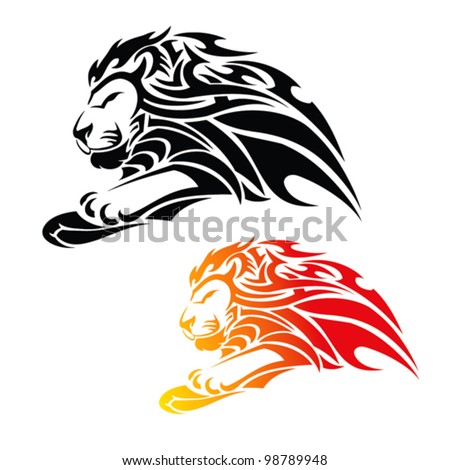 Logo Design Lion on Stock Vector   Tribal Lion In Jump Tattoo   Vector Illustration