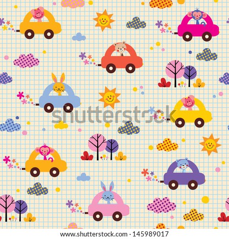 cute animals driving cars note book paper kids pattern cute animals driving cars note book paper kids pattern