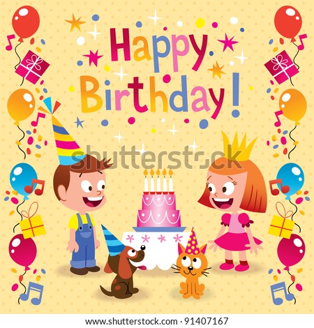 Happy Birthday Kids Card Stock Vector 91407167 : Shutte