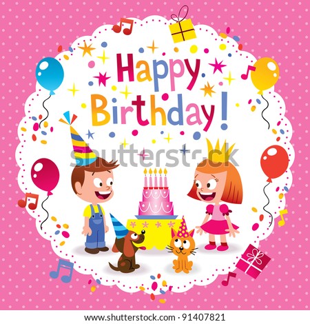 Cute Birthday Cards on Happy Birthday Cute Kids Card Stock Vector 91407821   Shutterstock