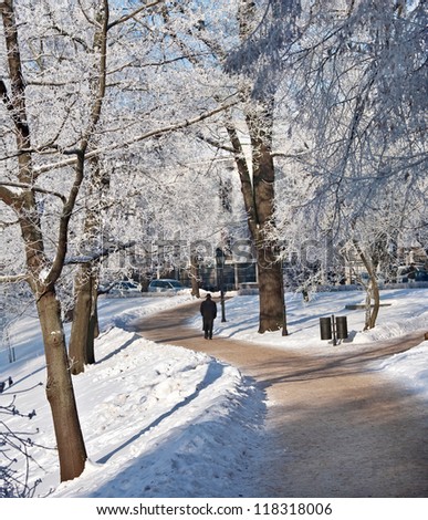 winter, snow, city, man cold, park, walkway, white, snow, cold, the man in black,