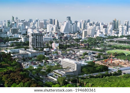 Overview of one of the most important financial districts with bank headquarters, financial institutions and office buildings in Bangkok