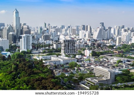 Overview of one of the most important financial districts with bank headquarters, financial institutions and office buildings in Bangkok