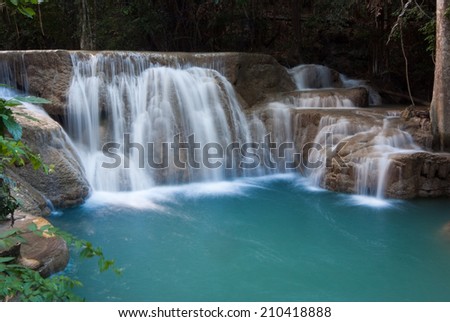 Waterfalls cascading off small cliffs into a turquoise pool
