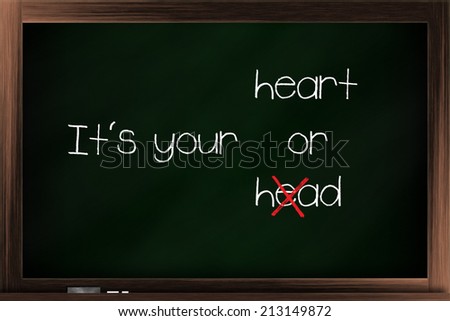 Choices between head and heart written on a blackboard