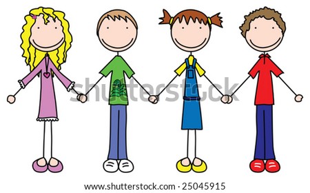 Friends Holding Hands Cartoon. of four kids holding hands