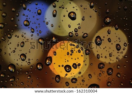 Metallic mercury looks like raindrops on glass with backlight colors