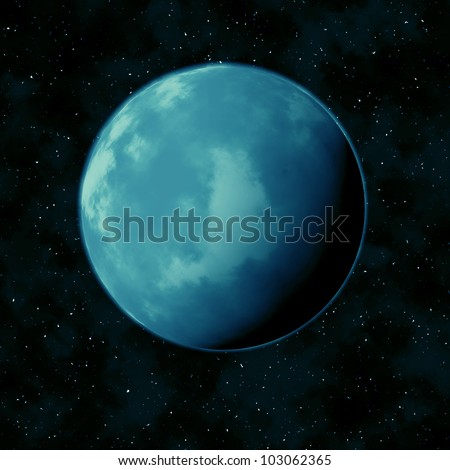 Blue planet in the star sky against a black background