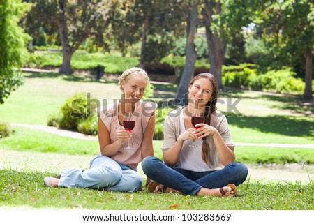 Female friends with wine glasses in the park
