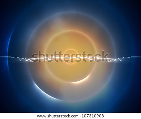Background of blue and light orange circle with a lightning in the middle