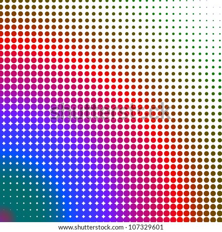 Multicolored dots changing form against a white background
