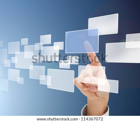Finger selecting square from digital menu in blue