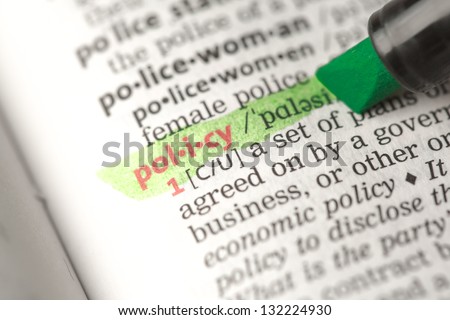 Policy definition highlighted in green in the dictionary