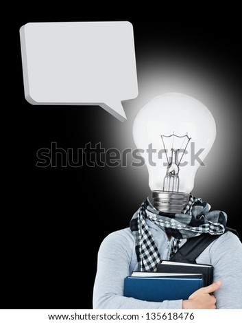 Businesswoman with bulb head multiplied on grey background standing in a row