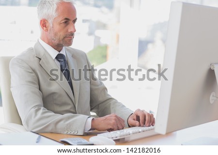 Businessman working at his desk on his computer