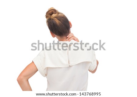 Businesswoman relieving neck ache with massage