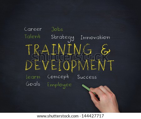 Hand writing training and development with a chalk on black background