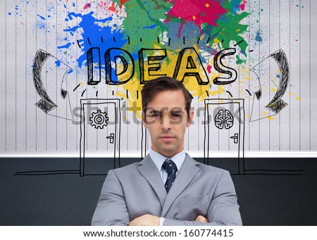 Composite image of young businessman looking at camera on white background