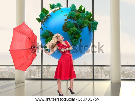 Composite image of elegant attractive blonde holding umbrella
