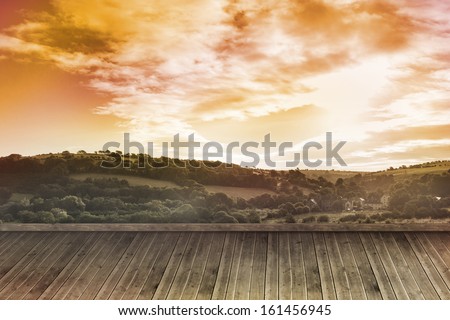 Sunny landscape painted on wall