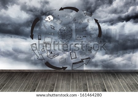 Graphic on wall with stormy sky