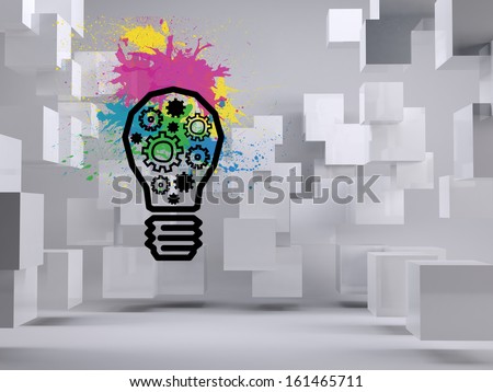 Light bulb with cogs on background with cubes