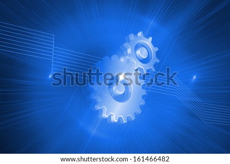 Shiny cogs on blue background