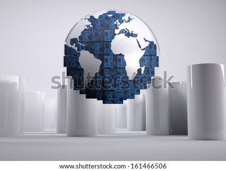 Digital globe on grey abstract background