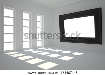 Dark white room with frame at wall and windows