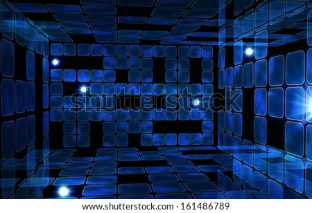 Room of shiny blue squares