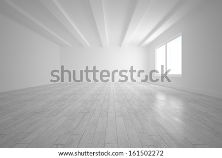 Bright big white room with floorboards