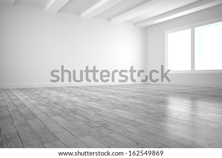 White big room with windows and floorboards