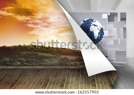 Sunny background over picture of earth