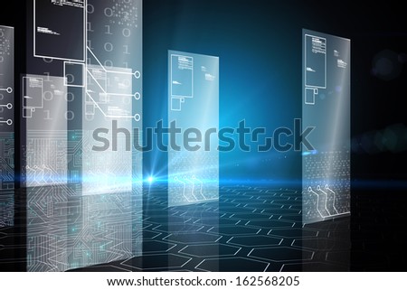 Hologram on black background with hexagon pattern