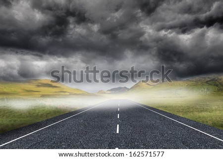 Stormy landscape background with street