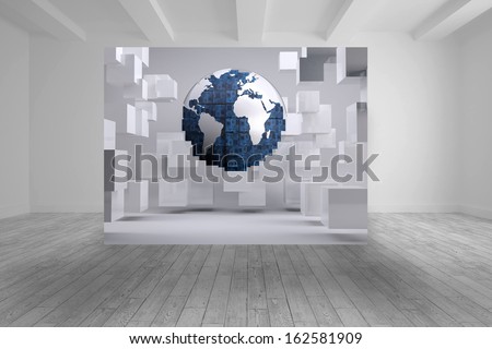 White room with abstract picture of earth