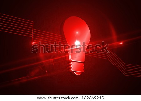 Shiny red light bulb on black background