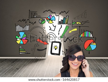 Composite image of happy attractive brunette phoning
