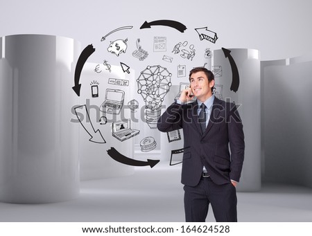 Composite image of happy attractive businessman phoning